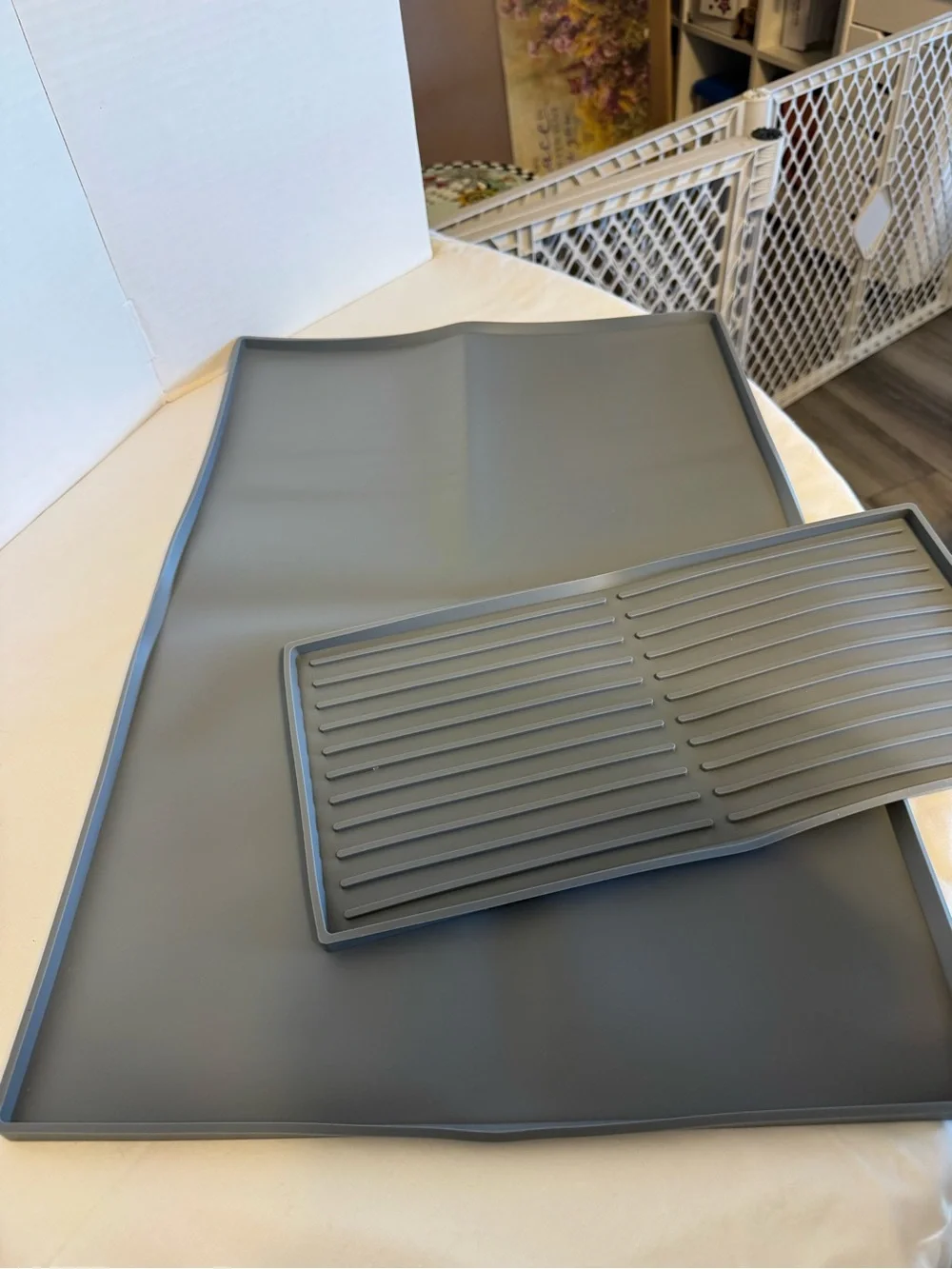 NEW Gray Silicone Coffee Bar Mat and Tray Set